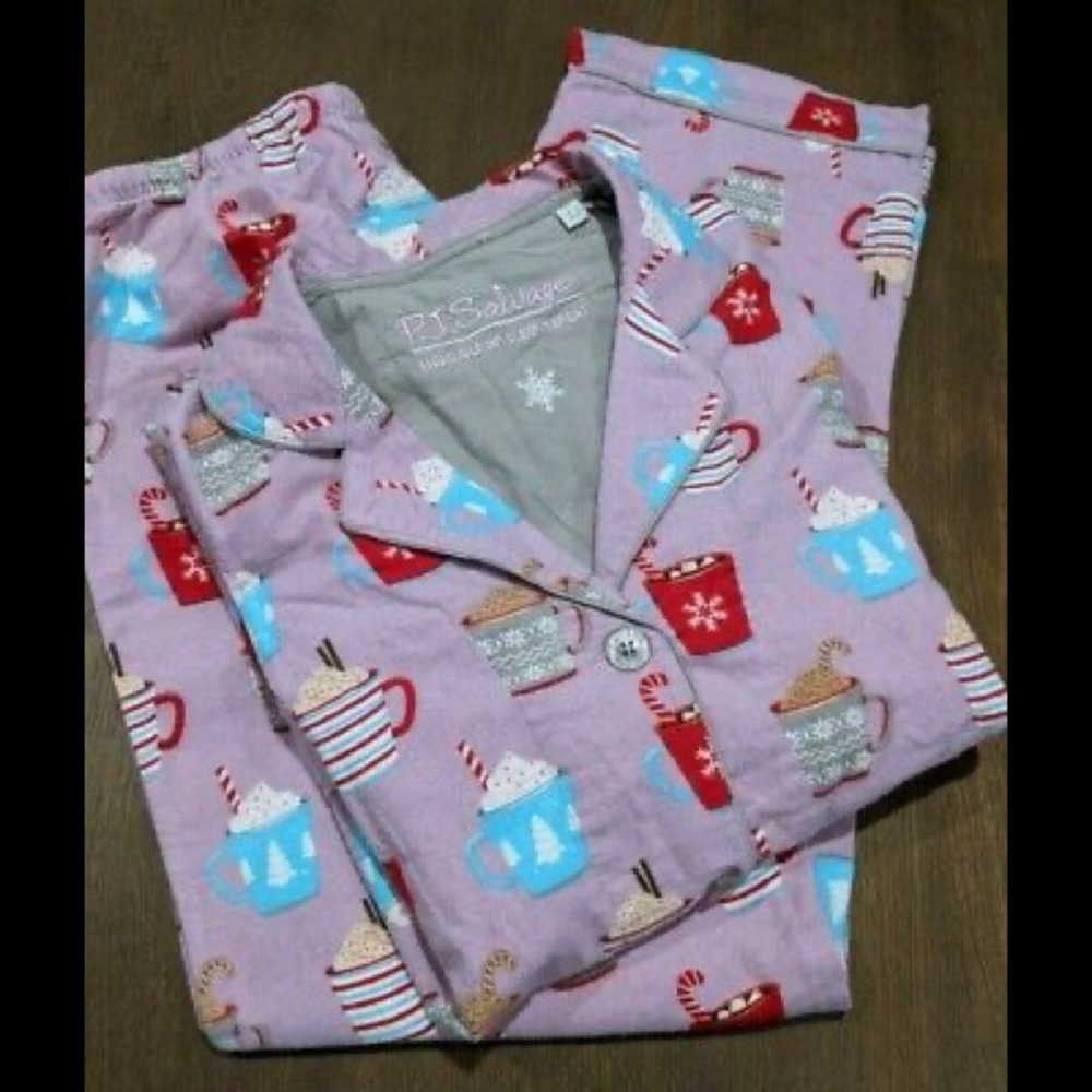 PJ Salvage NWOT Cozy Vibes Cocoa Flannel Pajamas S - Picture 5 of 10